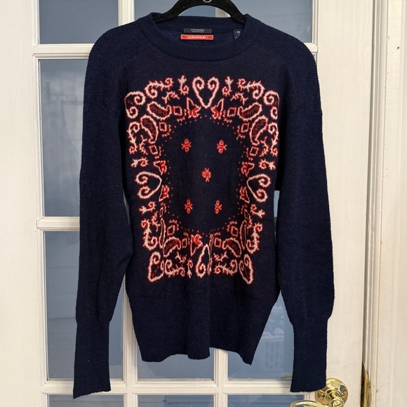 Scotch & Soda Sweaters - SCOTCH & SODA Bandanarama Women's Navy Blue Paisley Print Wool Alpaca Sweater